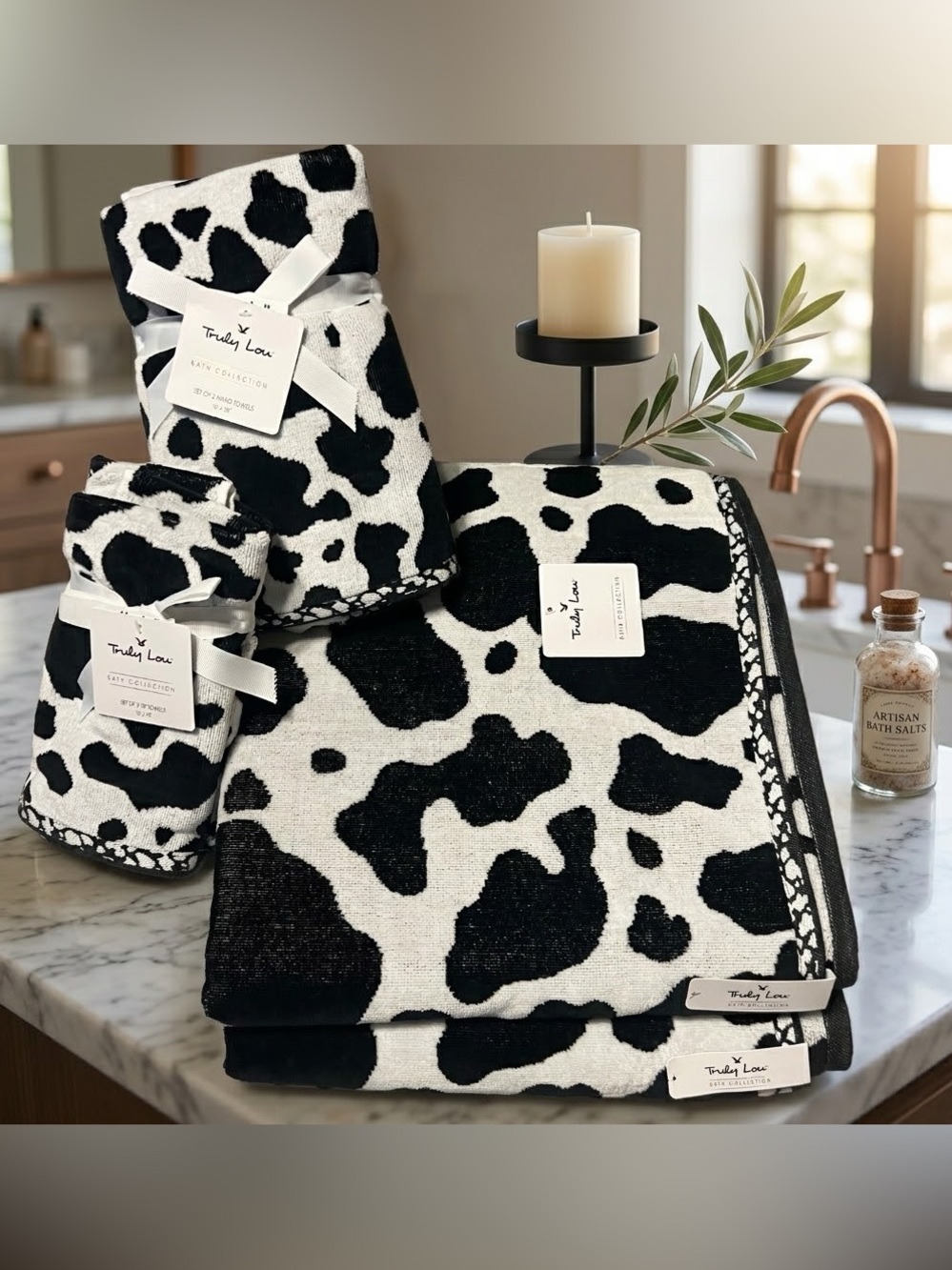 🐄🖤 6 pc Truly Lou Cow Print Bath Collection 🖤🐄